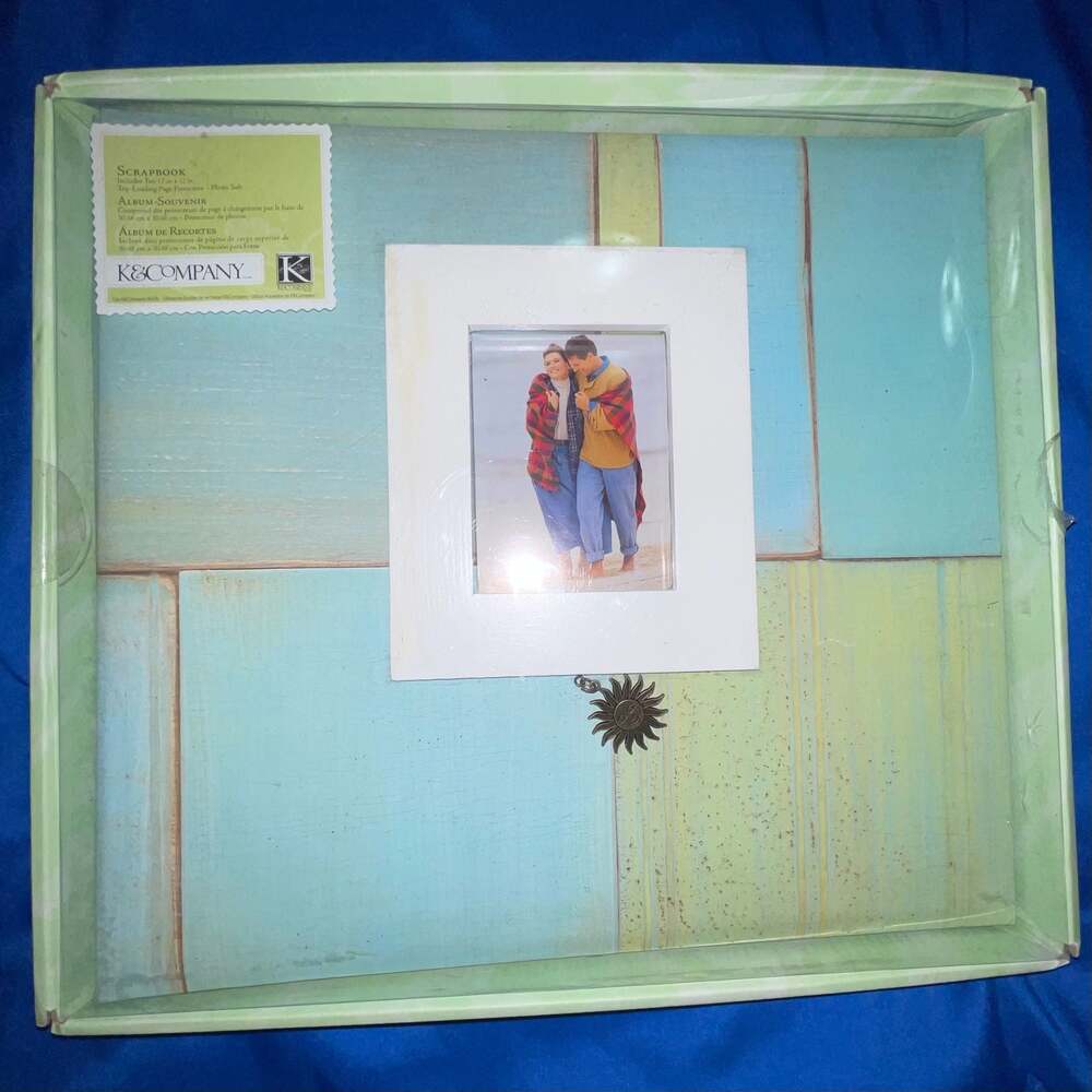 K&Company 12x12 Scrapbook with Distressed Blue and Green Cover and Sun Charm